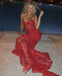 Red Sparkly V-neck Sleeveless Sheath Floor Length  Prom Dress,SWS2293