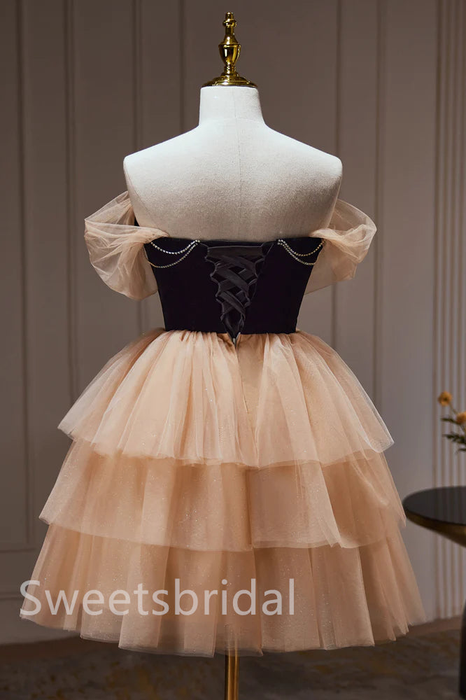 Elegant Off shoulder Sleeveless A-line Short Mini Homecoming Dress, BTW335