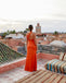 Desert Orange Halter Sleeveless Mermaid Floor Length Prom Dress,SWS2187
