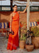 Desert Orange Halter Sleeveless Mermaid Floor Length Prom Dress,SWS2187