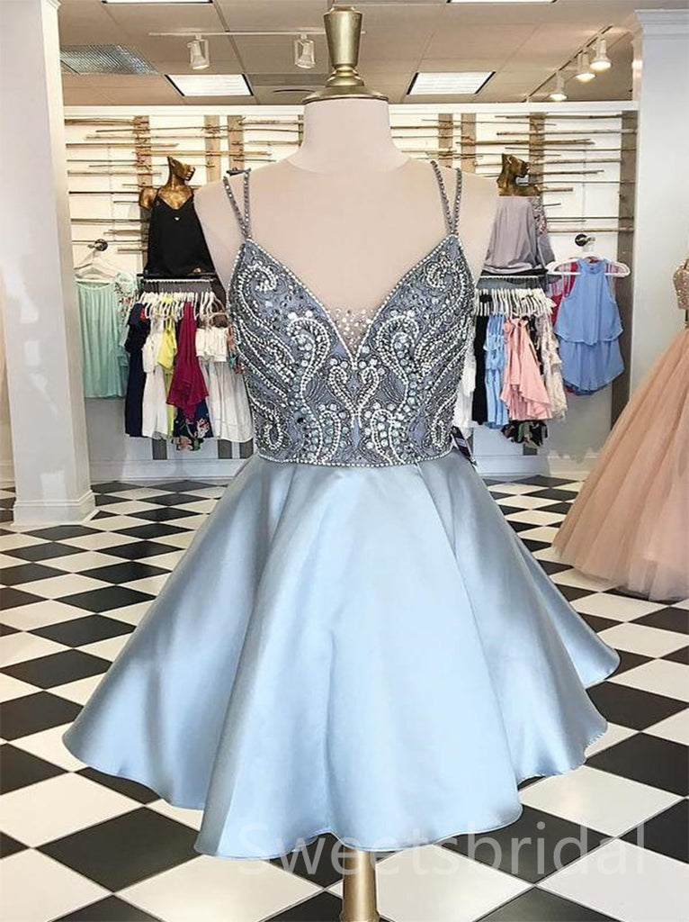 Elegant V-neck Sleeveless A-line Short Mini Homecoming Dress, BTW393