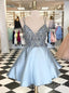 Elegant V-neck Sleeveless A-line Short Mini Homecoming Dress, BTW393