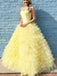 Yellow Elegant Strapless Sleeveless A-line Long Prom Dress,SW2025