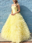 Yellow Elegant Strapless Sleeveless A-line Long Prom Dress,SW2025