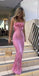 Pink Spaghetti Straps Sleeveless Sheath Floor Length  Prom Dress,SWS2285