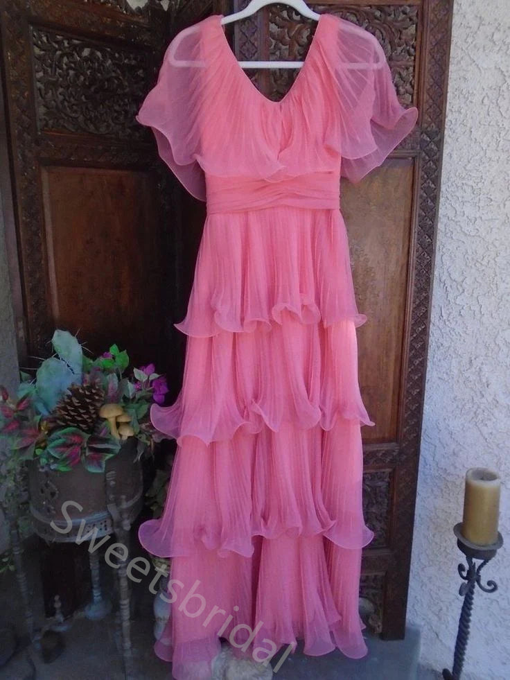 Elegant Off Shoulder Ruffle Sleeveless A-line Long Prom Dress,SWS2132