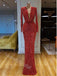 Red Sparkly Jewel Long Sleeves Mermaid Floor Length  Prom Dress,SWS2281
