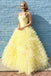 Yellow Elegant Strapless Sleeveless A-line Long Prom Dress,SW2025
