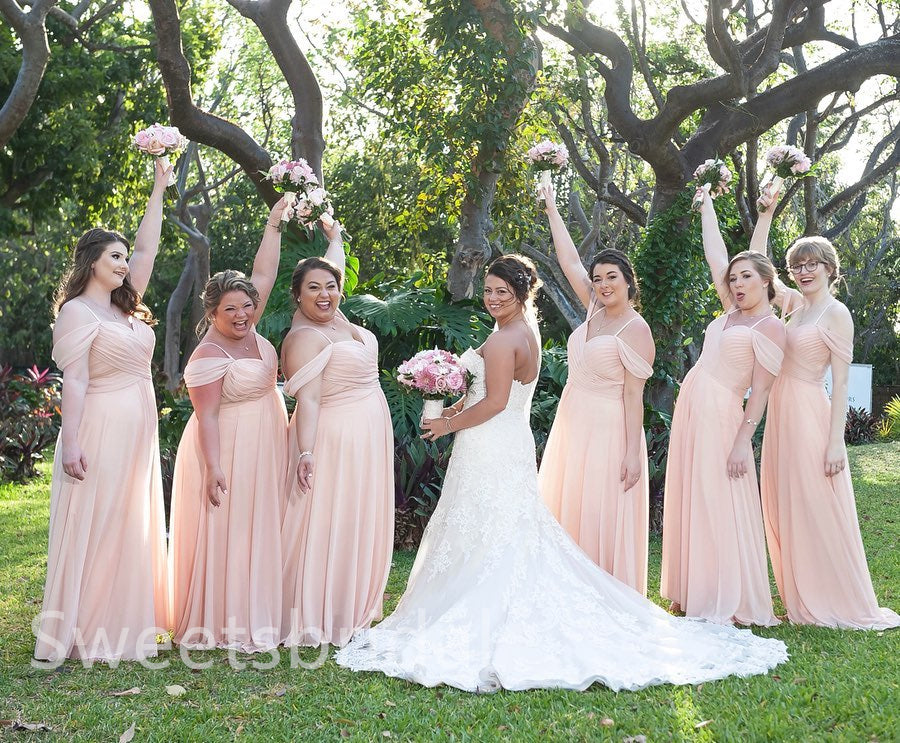 Elegant V-neck Off shoulder A-line Long Bridesmaid Dressess, SWE1393