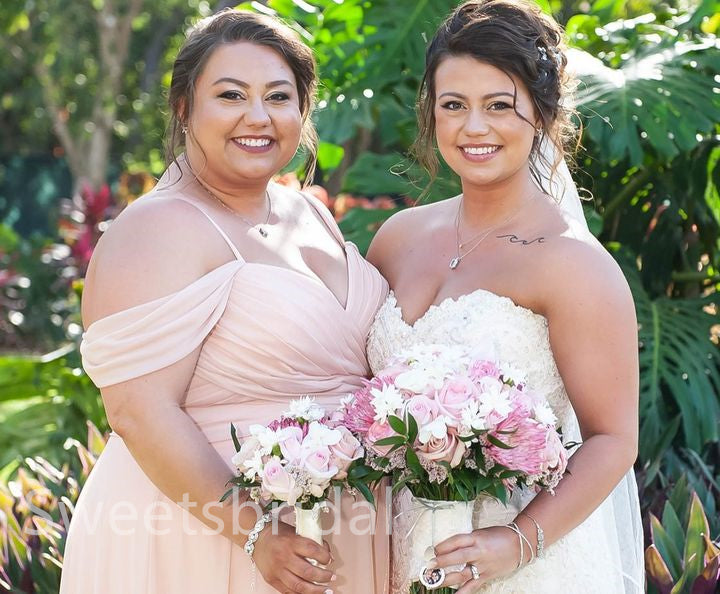 Elegant V-neck Off shoulder A-line Long Bridesmaid Dressess, SWE1393