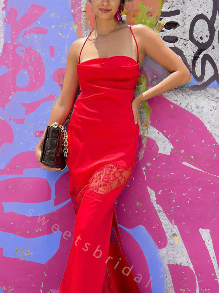 Sexy Spaghetti Straps Sleeveless Mermaid Long Prom Dress,SWS2102