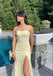 Light Yellow Strapless Sleeveless Mermaid Floor Length Prom Dress,SWS2380