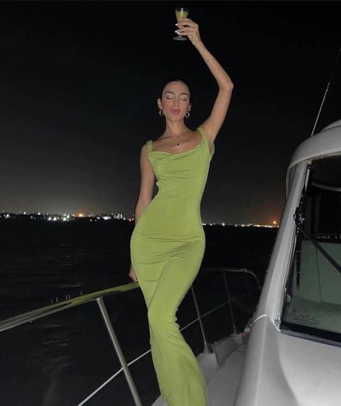 Moss Green Jewel Sleeveless Mermaid Floor Length Prom Dress,SWS2244