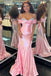 Pink Sparkly Off Shoulder Sleeveless Mermaid Floor Length Prom Dress,SWS2260
