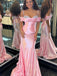 Pink Sparkly Off Shoulder Sleeveless Mermaid Floor Length Prom Dress,SWS2260