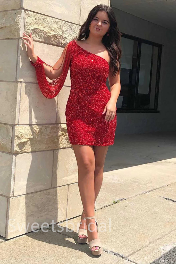 Elegant One shoulder Sheath Short Mini Homecoming Dress, BTW375