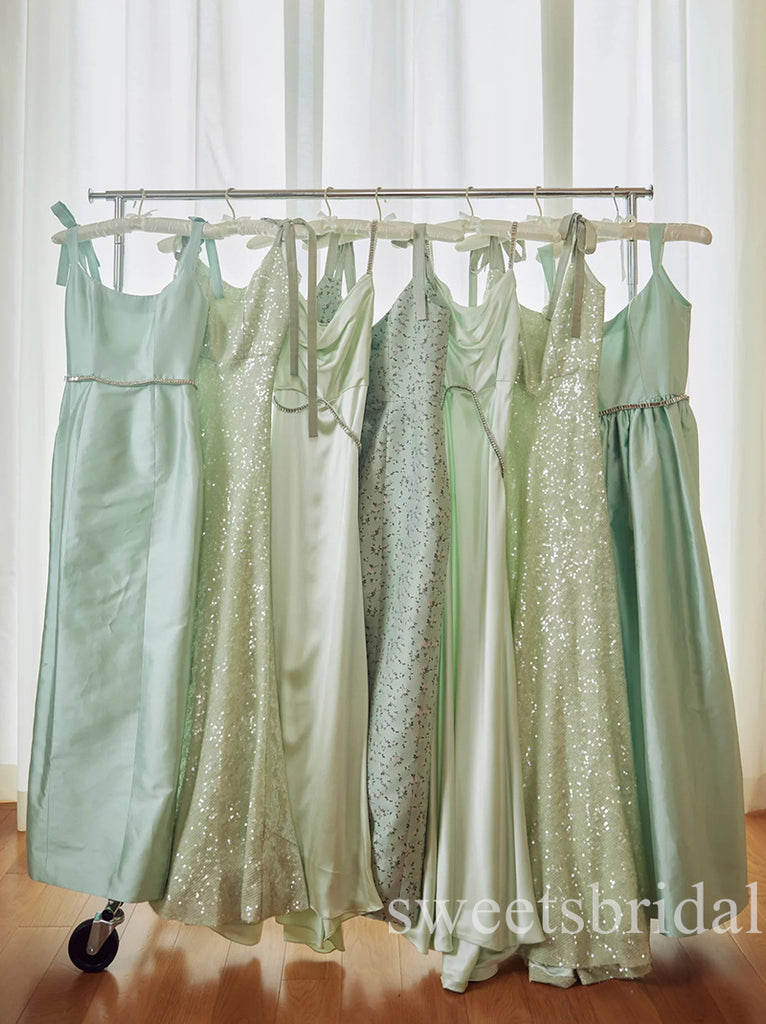 Mismatched Scoop Sleeveless Mermaid Long Bridesmaid Dresses, SWE1443