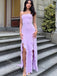 Lilac Ruffle Sleeveless Side Slit Sheath Floor Length Prom Dress,SWS2313