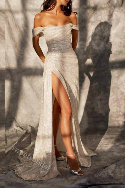 Sparkly Off Shoulder Sleeveless Mermaid Long Floor Length Prom Dress,SWS2356