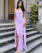 Lilac Ruffle Sleeveless Side Slit Sheath Floor Length Prom Dress,SWS2313
