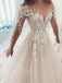 Elegant V-neck Long sleeves A-line Lace applique Wedding Dresses,DB0341