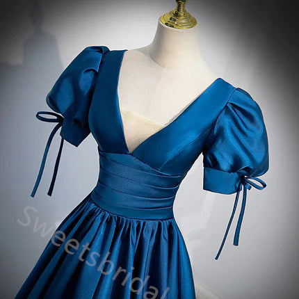 Elegant V-neck Cap Sleeves  A-line Floor Length Prom Dress,SWS2175