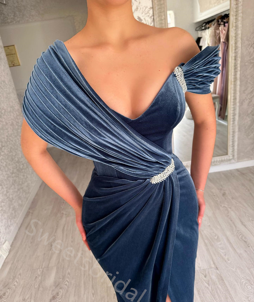 Sexy V-neck Slit Mermaid Long Prom Dress,SWS2133