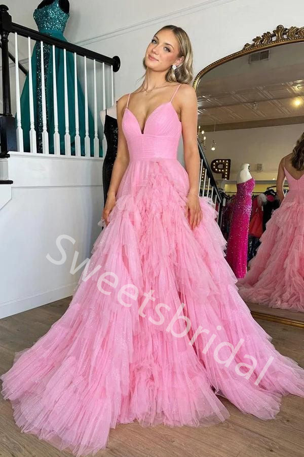 Elegant V-neck Sleeveless A-line Long Prom Dress,SW2023