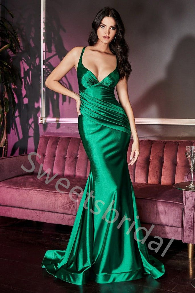 Sexy Spaghetti straps V-neck  Sleeveless Mermaid Long Prom Dress,SW2000