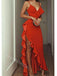 Red V-neck Sleeveless Side Slit Sheath Floor Length  Prom Dress,SWS2289