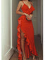 Red V-neck Sleeveless Side Slit Sheath Floor Length  Prom Dress,SWS2289