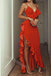 Red V-neck Sleeveless Side Slit Sheath Floor Length  Prom Dress,SWS2289
