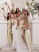 Sexy Mismatched Spaghetti Straps Side Slit Sheath Long Bridesmaid Dresses, SWE1432
