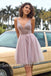 Elegant V-neck Sleeveless A-line Short Mini Homecoming Dress, BTW345