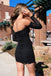 Black Elegant Off shoulder Sheath Short Mini Homecoming Dress, BTW399