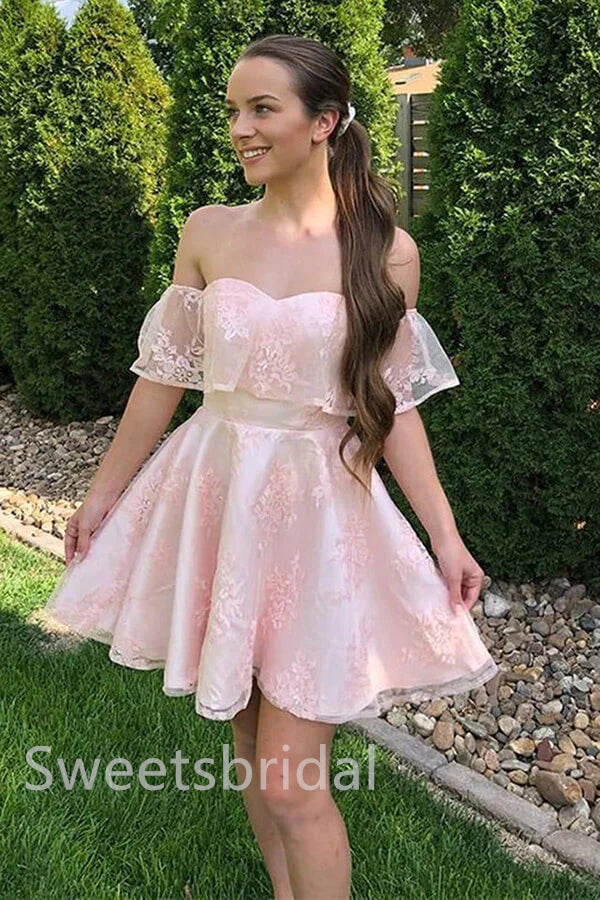 Elegant Off shoulder Sleeveless A-line Short Mini Homecoming Dress, BTW346