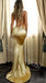 Gold Sexy V-neck Sleeveless Mermaid Long Prom Dress,SW2020