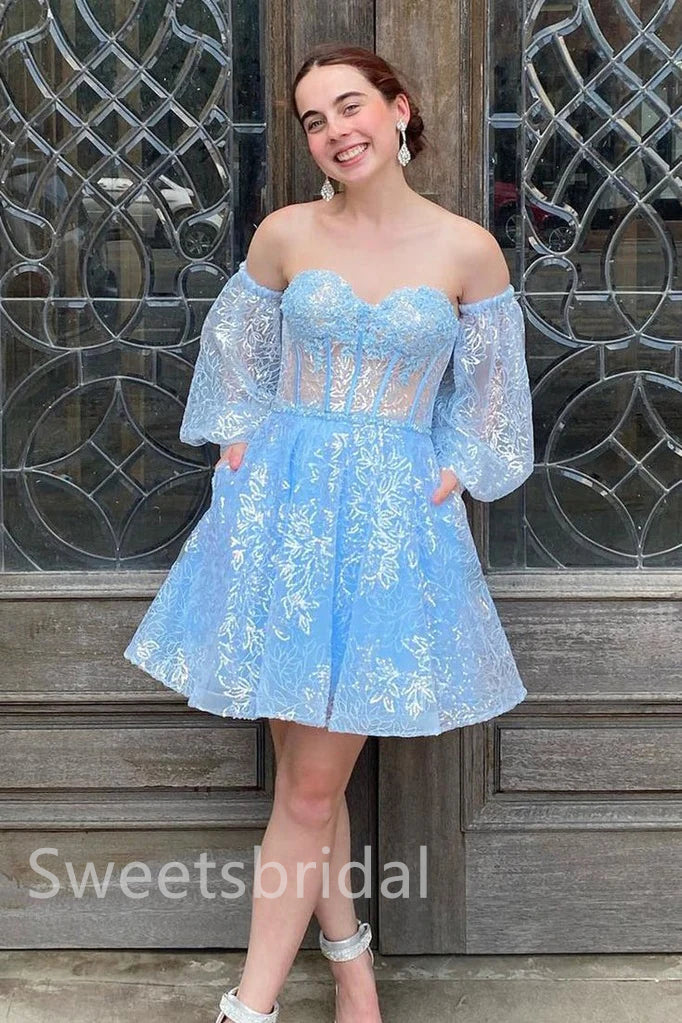 Elegant Off shoulder Sleeveless A-line Short Mini Homecoming Dress, BTW368