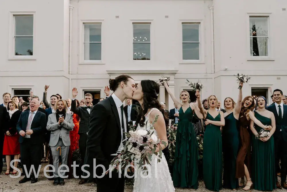 Mismatched Elegant V-neck Sleeveless A-line Long Bridesmaid Dressess, SWE1402