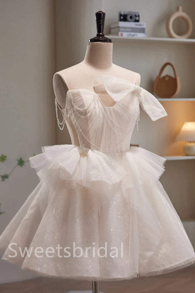 Elegant Bow knot Sleeveless A-line Short Mini Homecoming Dress, BTW357