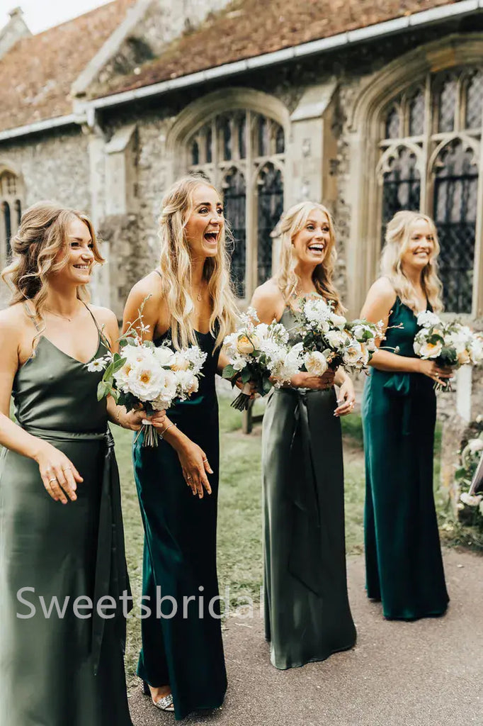 Mismatched Elegant V-neck Sleeveless A-line Long Bridesmaid Dressess, SWE1399