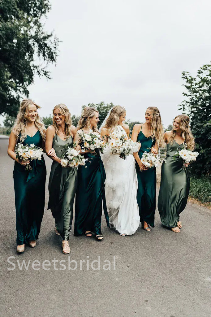 Mismatched Elegant V-neck Sleeveless A-line Long Bridesmaid Dressess, SWE1399