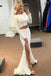 White Long Sleeves Two Pieces Side Slit Mermaid Floor Length Prom Dress,SWS2236