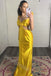 Yellow Ruffle Sweetheart Sleeveless Sheath Floor Length Prom Dress,SWS2229