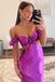 Purple Off Shoulder Sleeveless Sheath Floor Length Prom Dress,SWS2232