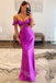 Purple Off Shoulder Sleeveless Sheath Floor Length Prom Dress,SWS2232
