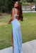 Blue Sweetheart Sleeveless Side Slit Sheath Floor Length Prom Dress,SWS2230