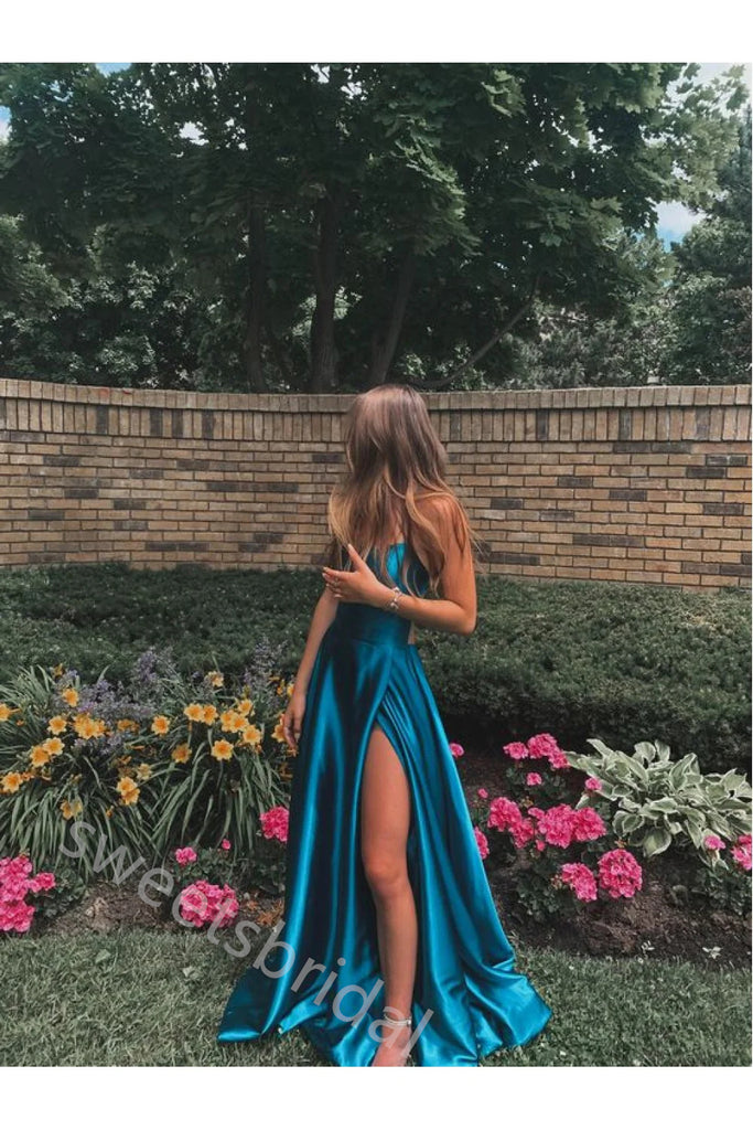 Charming Scoop Sleeveless Side Slit A-line Floor Length Prom Dress,SWS2235