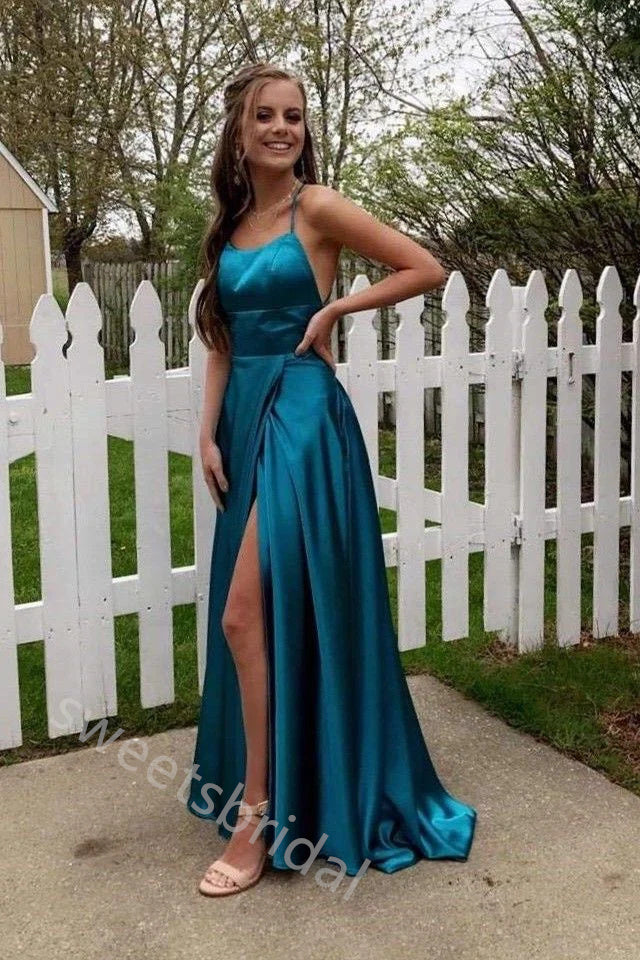Charming Scoop Sleeveless Side Slit A-line Floor Length Prom Dress,SWS2235