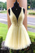 Elegant V-neck Sleeveless A-line Short Mini Homecoming Dress, BTW392